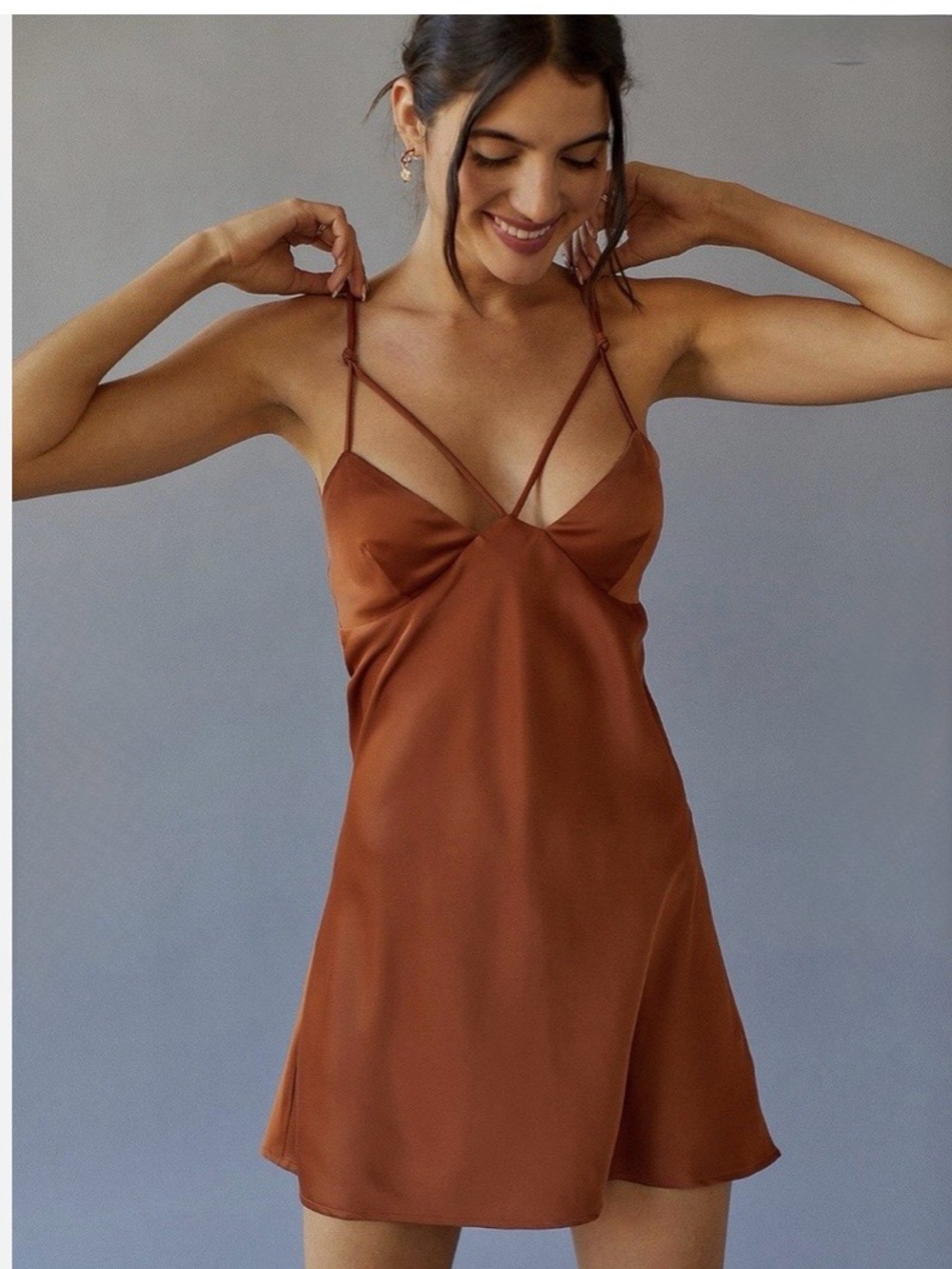 Urban Outfitters Copper / burnt-orange satin Mini Dress Size Large